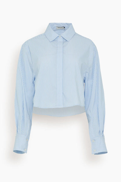 Renata Cropped Button Down Shirt in Classic Blue Stripe