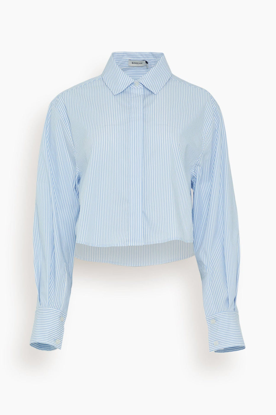 Simkhai Tops Renata Cropped Button Down Shirt in Classic Blue Stripe