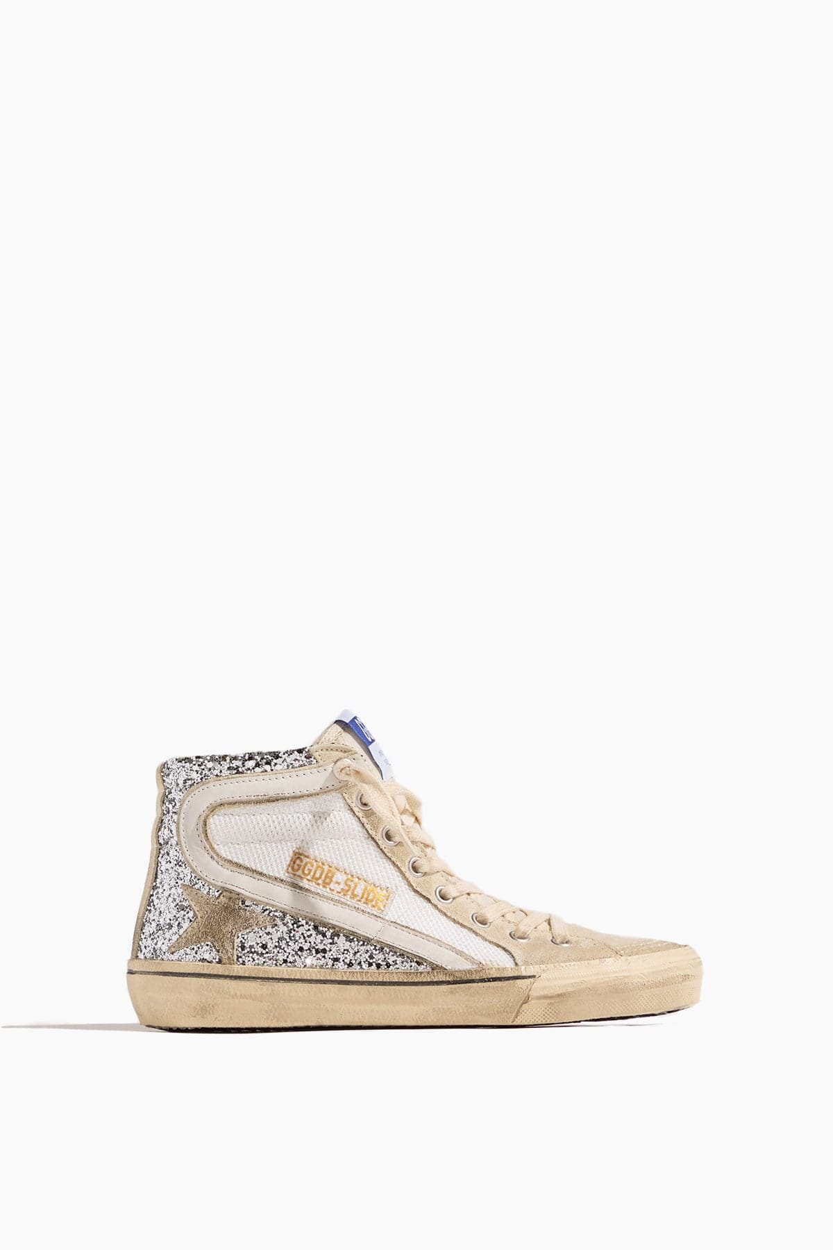 Golden Goose High Top Sneakers Slide Sneaker in Silver/White/Marble Golden Goose Slide Sneaker in Silver/White/Marble