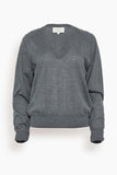 Loulou de Saison Julio V Neck Fine Knit Sweater in Anthracite Melange