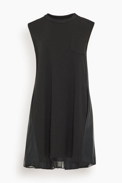 Cotton Jersey Nylon Twill Dress in Black