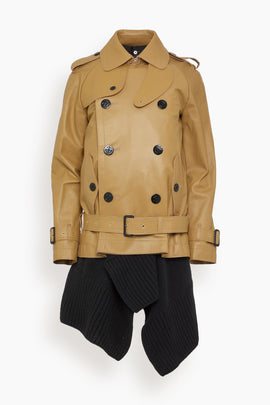 Leather Wool Knit Jacket in Beige/Black