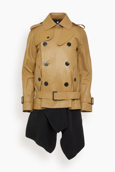 Leather Wool Knit Jacket in Beige/Black