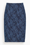 Bite Studios Lace Print Denim Skirt in Washed Dark Blue