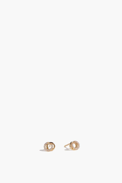 Pave Dual Circle Studs in 14k Yellow Gold