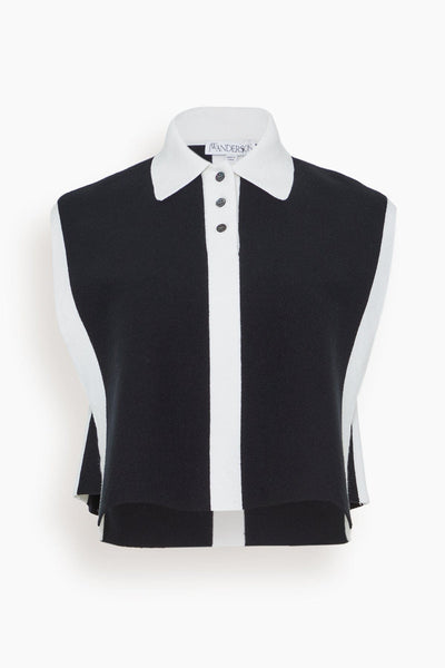 Layered Contrast Polo Vest in Black