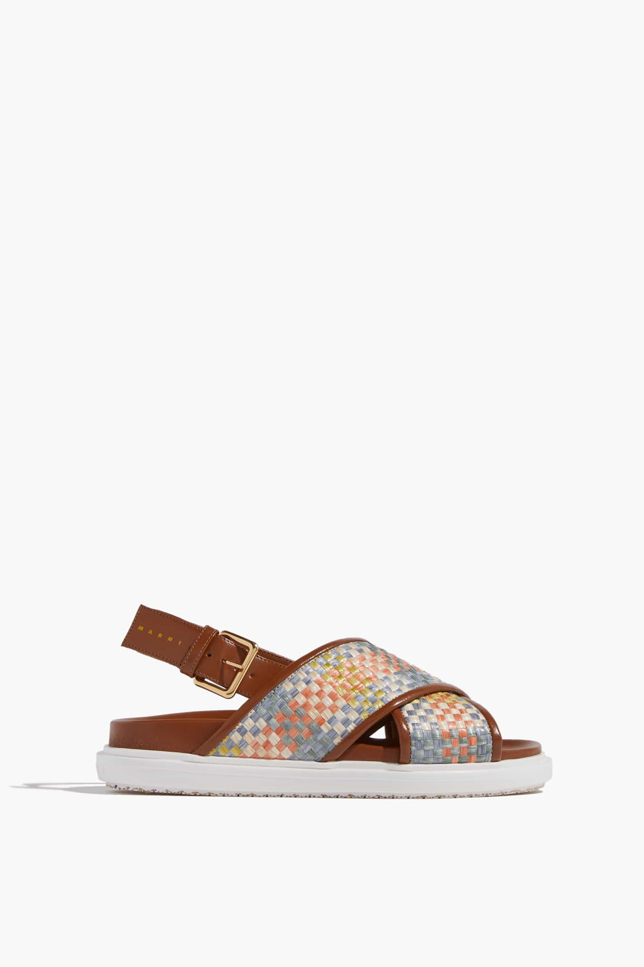 Marni Strappy Flat Sandals Fussbett Sandal in Caramel Brown/Multicolor