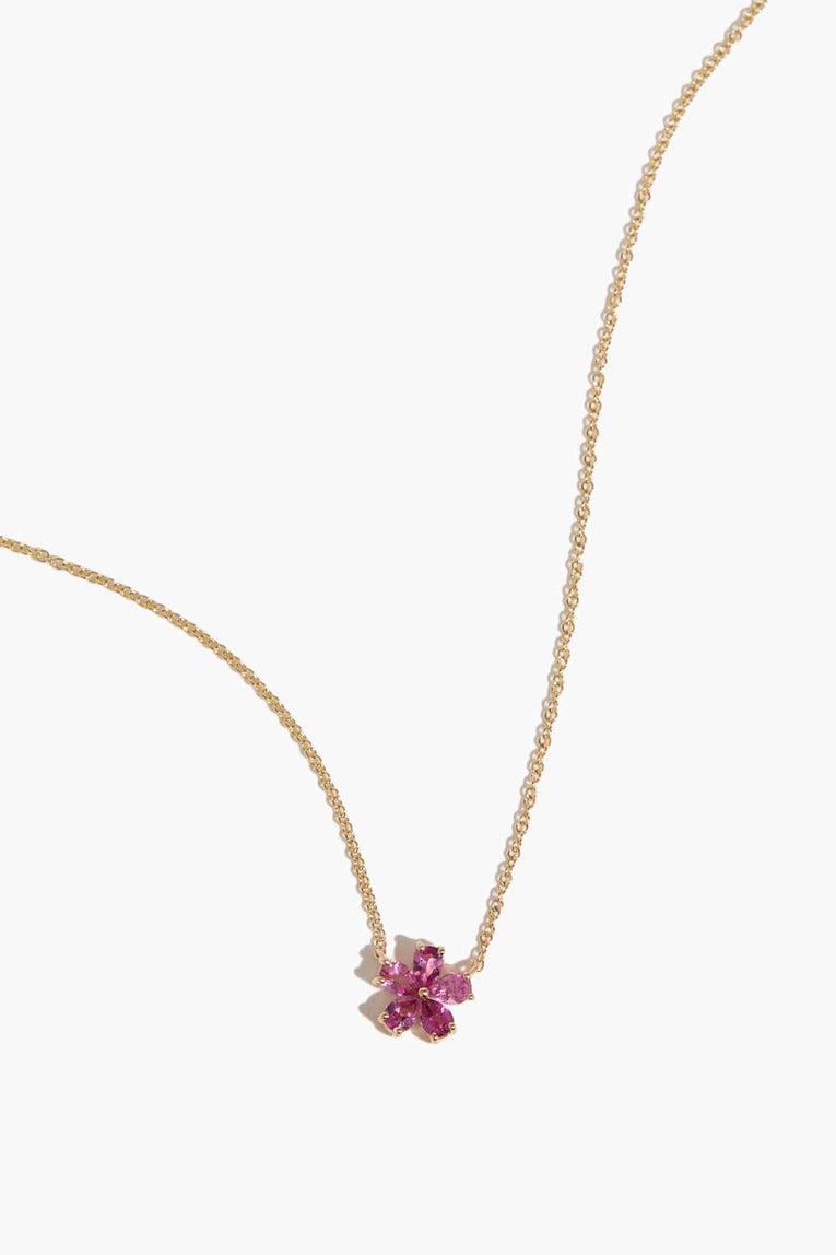 Stoned Fine Jewelry Mini Forget-Me-Not Pink Tourmaline Necklace in 18k Yellow Gold