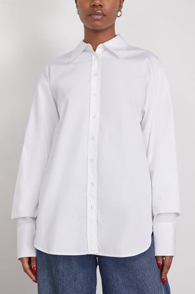Bite Studios Tops Crinkled Sleeve Shirt in White Bite Studios Crinkled Sleeve Shirt in White
