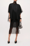 Brandon Maxwell The Cali Organza Blouse with Neck Tie in Black