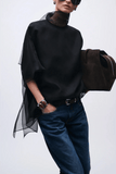 Brandon Maxwell The Cali Organza Blouse with Neck Tie in Black