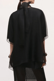 Brandon Maxwell The Cali Organza Blouse with Neck Tie in Black