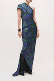 Brandon Maxwell The Karina One Shoulder Pleated Dress in Blue Floral