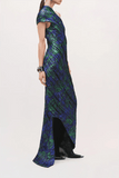 Brandon Maxwell The Karina One Shoulder Pleated Dress in Blue Floral