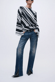 Brandon Maxwell The Leni Long Sleeve Tunic Dress in Black/White Stripe