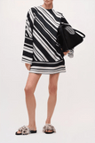 Brandon Maxwell The Leni Long Sleeve Tunic Dress in Black/White Stripe