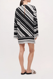 Brandon Maxwell The Leni Long Sleeve Tunic Dress in Black/White Stripe