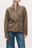 Brandon Maxwell The Lowen Double Breasted Shawl Cardigan in Truffle
