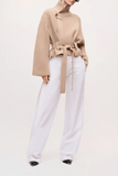 Brandon Maxwell The Neal Zip Front Sweater with Tie Belt in Camel