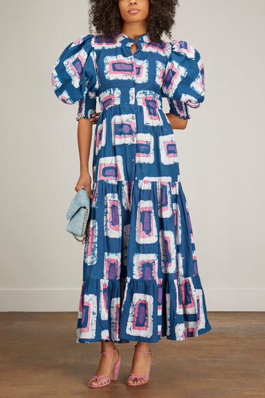 Busayo Dresses Oba Button Up Puff Sleeve Dress in Green/Pink/White Busayo Oba Button Up Puff Sleeve Dress in Green/Pink/White