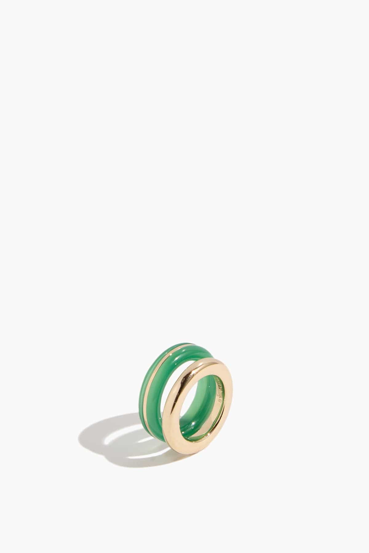 By Pariah Rings Essential Gold Ring Stack in Green Chalcedony By Pariah Essential Gold Ring Stack in Green Chalcedony