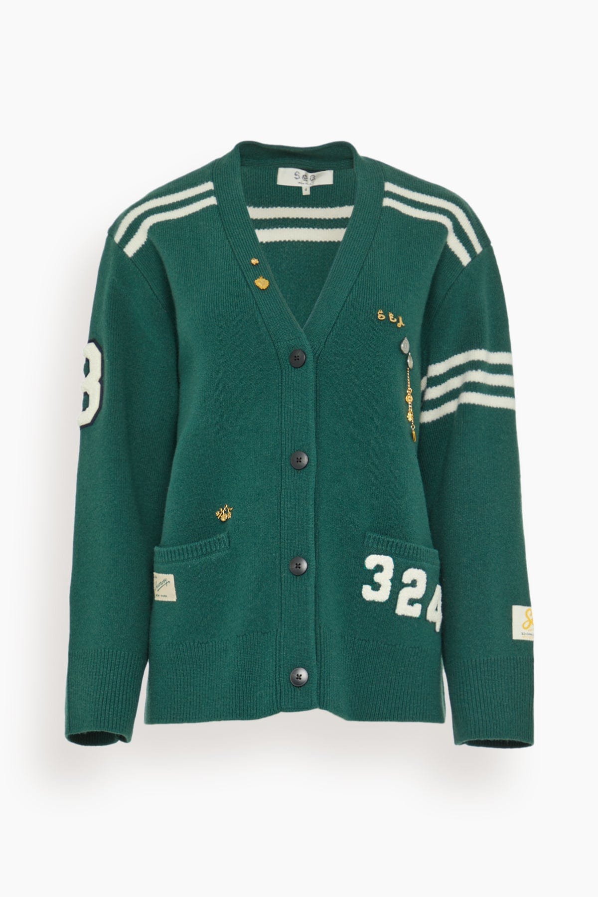 Sea Arther Varsity Knit Cardigan in Pine