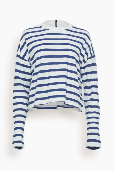 Printed Cropped Long Sleeve Top in Thin Navy Stripes