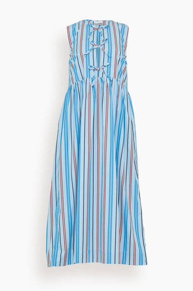 Ganni Dresses Stripe Cotton Midi Dress in Brilliant Blue