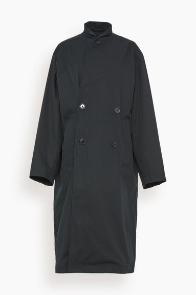 Lemaire Coats Wrap Collar Trench in Jet Black