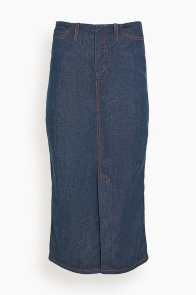 Denim No Waistband Skirt in Dark Blue