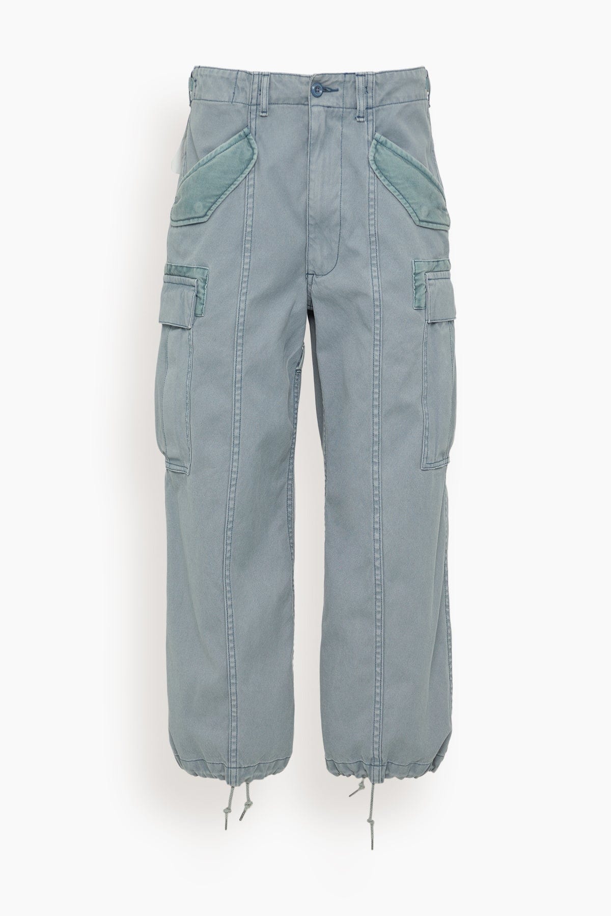 R13 Jeans Cropped Cargo Jean in Faded Steel Blue Canvas R13 Cropped Cargo Jean in Faded Steel Blue Canvas