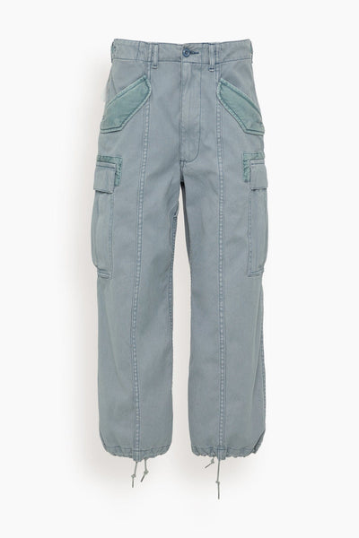 Cropped Cargo Jean in Faded Steel Blue Canvas