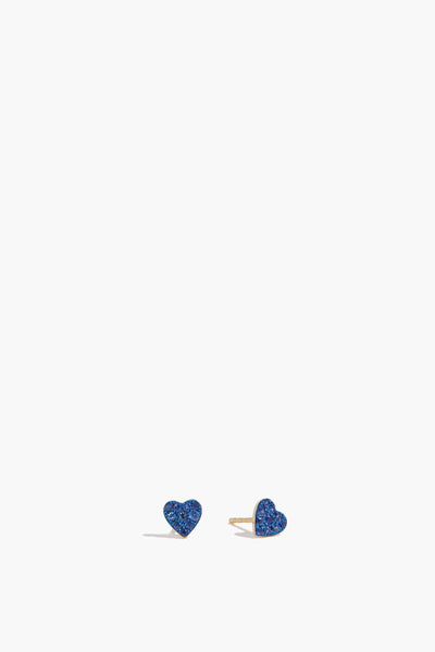 Blue Sapphire Heart Studs in 14k Yellow Gold