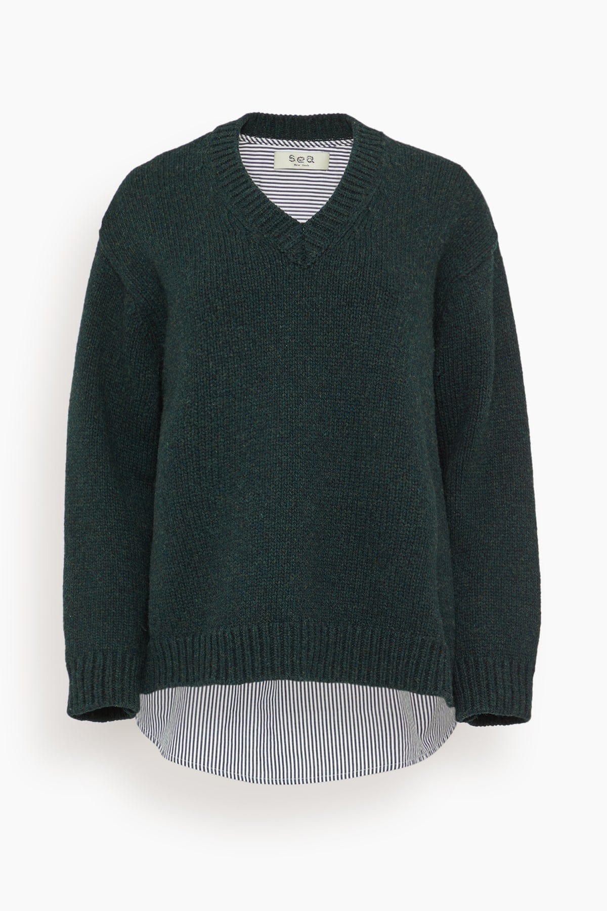 Sea Mallory V-Neck Combo Sweater in Forest