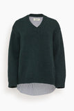 Sea Mallory V-Neck Combo Sweater in Forest