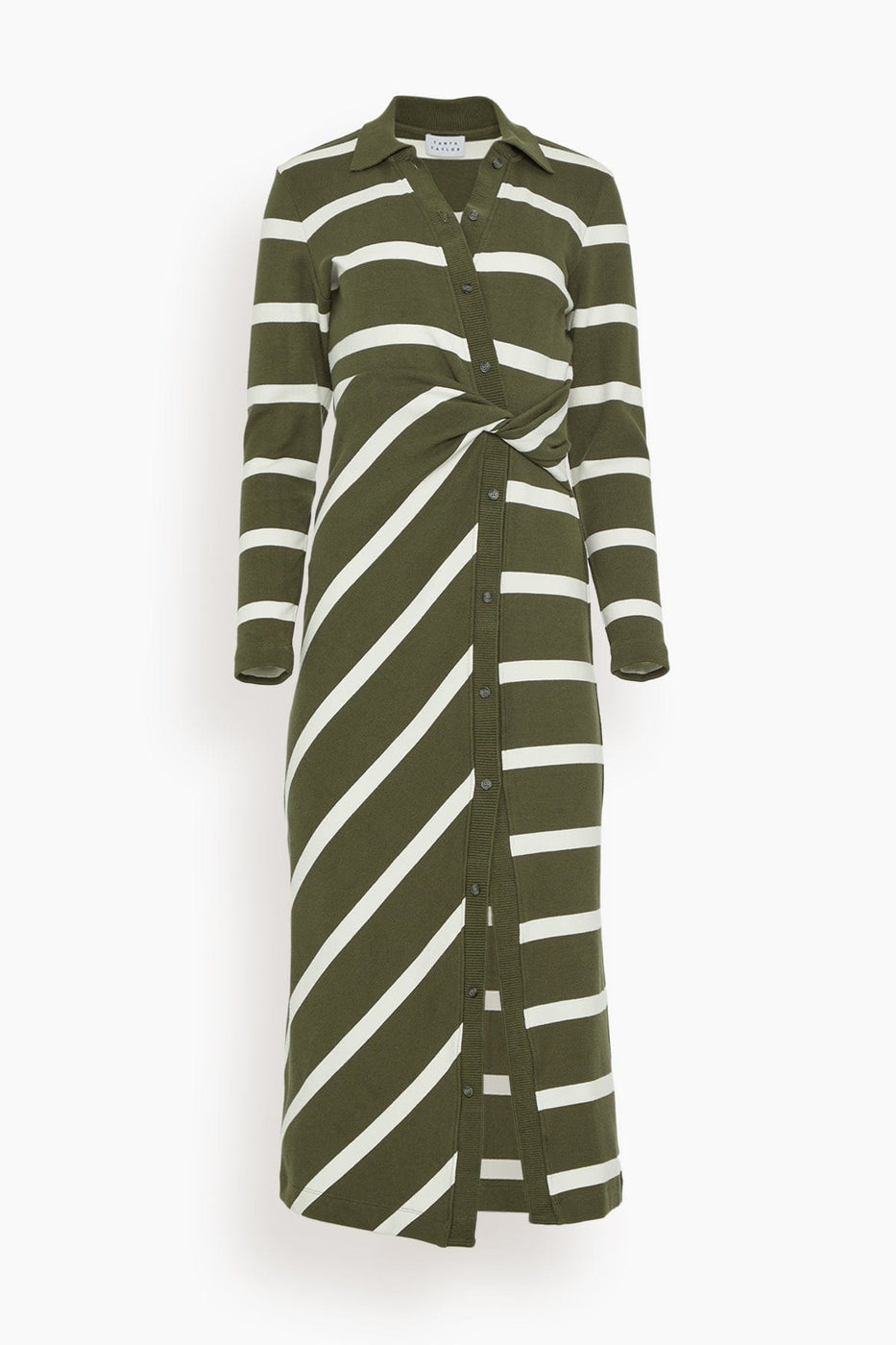 Tanya Taylor Casual Dresses Ellicot Dress in Army/Chalk Wide Stripe Tanya Taylor Ellicot Dress in Army/Chalk Wide Stripe