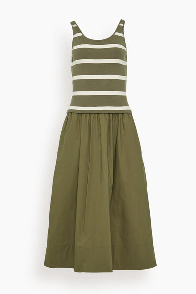 Amber Dress in Fern/Cream Wide Stripe