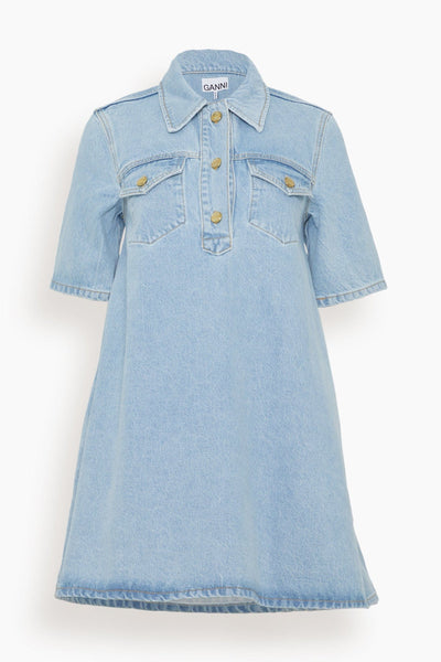 Cutline Denim Mini Dress in Mid Blue Vintage