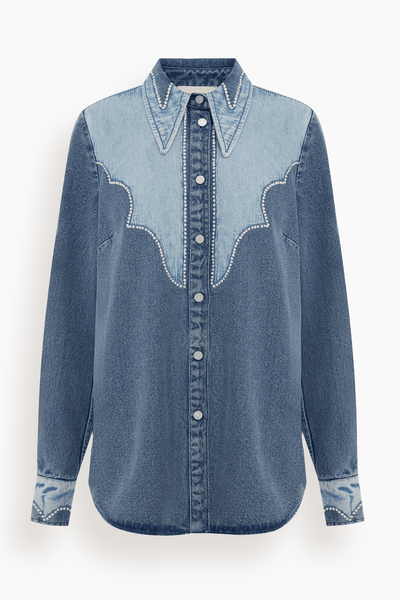 Jesse Denim Applique Shirt in Blue