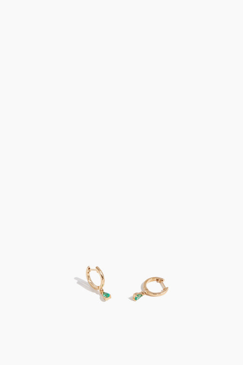 Theodosia Earrings Emerald Drop Huggies in 14k Yellow Gold