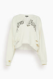 R13 Sweaters New York Cropped Crewneck with Front Slit in Ecru