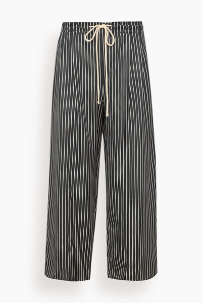 Balloon Drawstring Trouser in Black Stripe