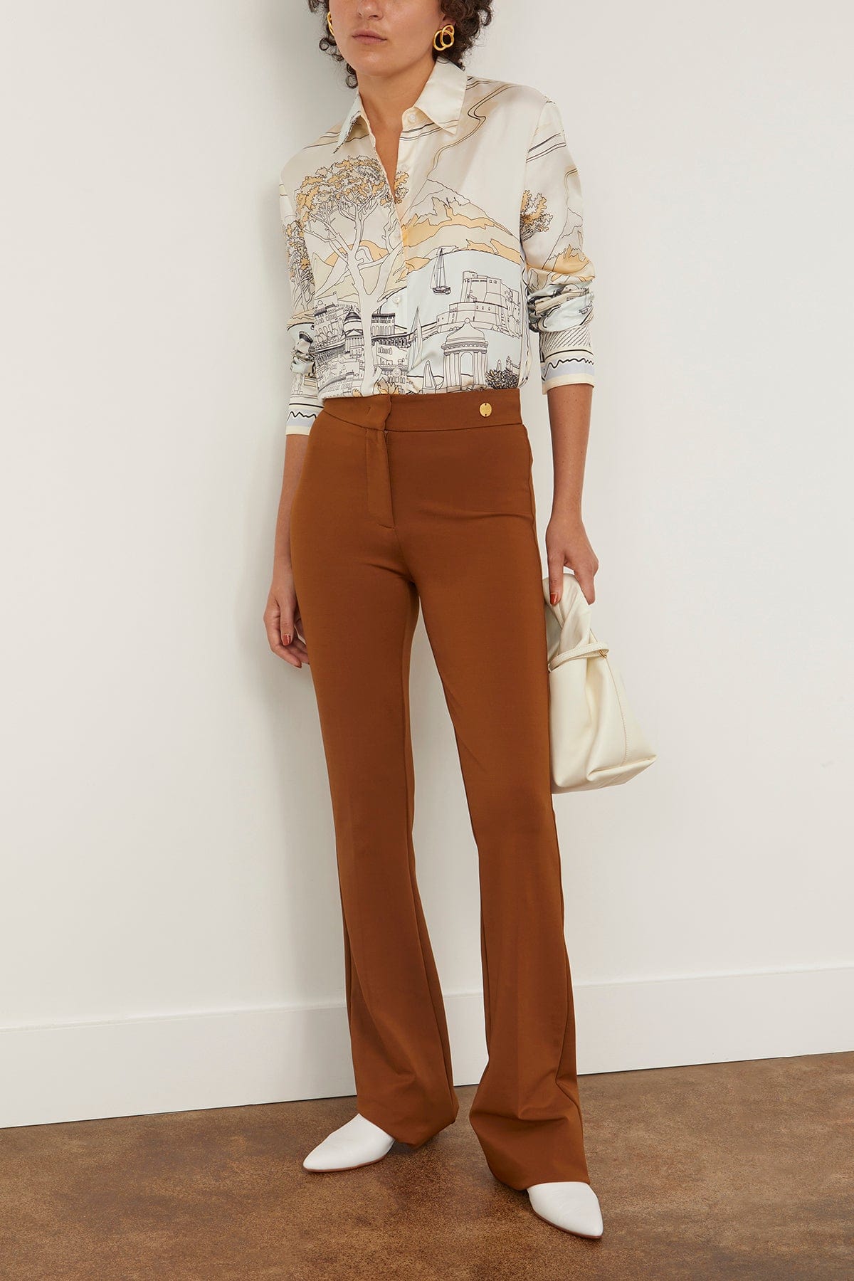 Callas Milano Unclassified Danae Stretch High Waisted Fit and Flare Trouser in Caramel Brown Callas Milano Danae Stretch High Waisted Fit and Flare Trouser in Caramel Brown