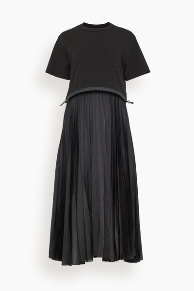 Cotton Jersey x Satin Dress in Black