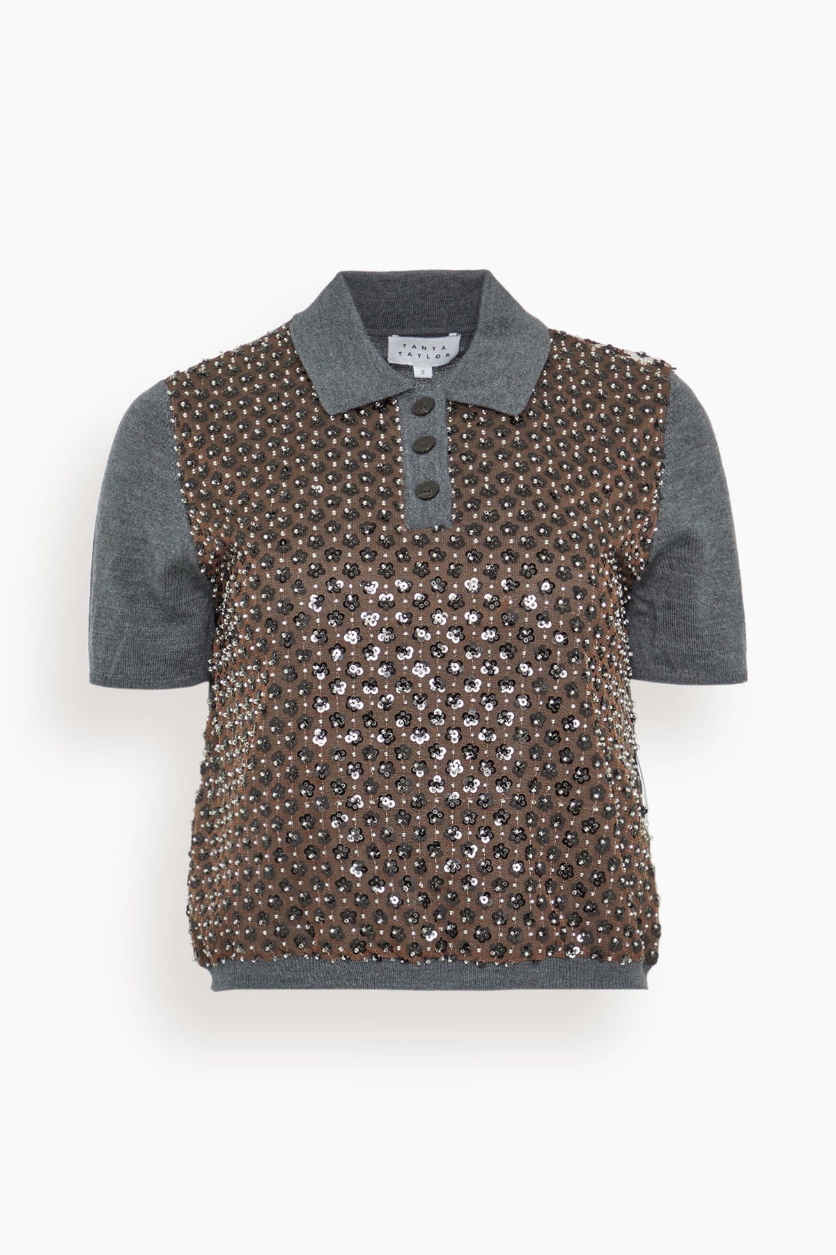Tanya Taylor Camilla Knit Top in Dark Heather Grey/Bronze Multi
