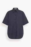 Another Tomorrow Poplin Short Sleeve Shirt in Midnight