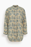 R13 Pleated Front Shirt in Blue with White Floral