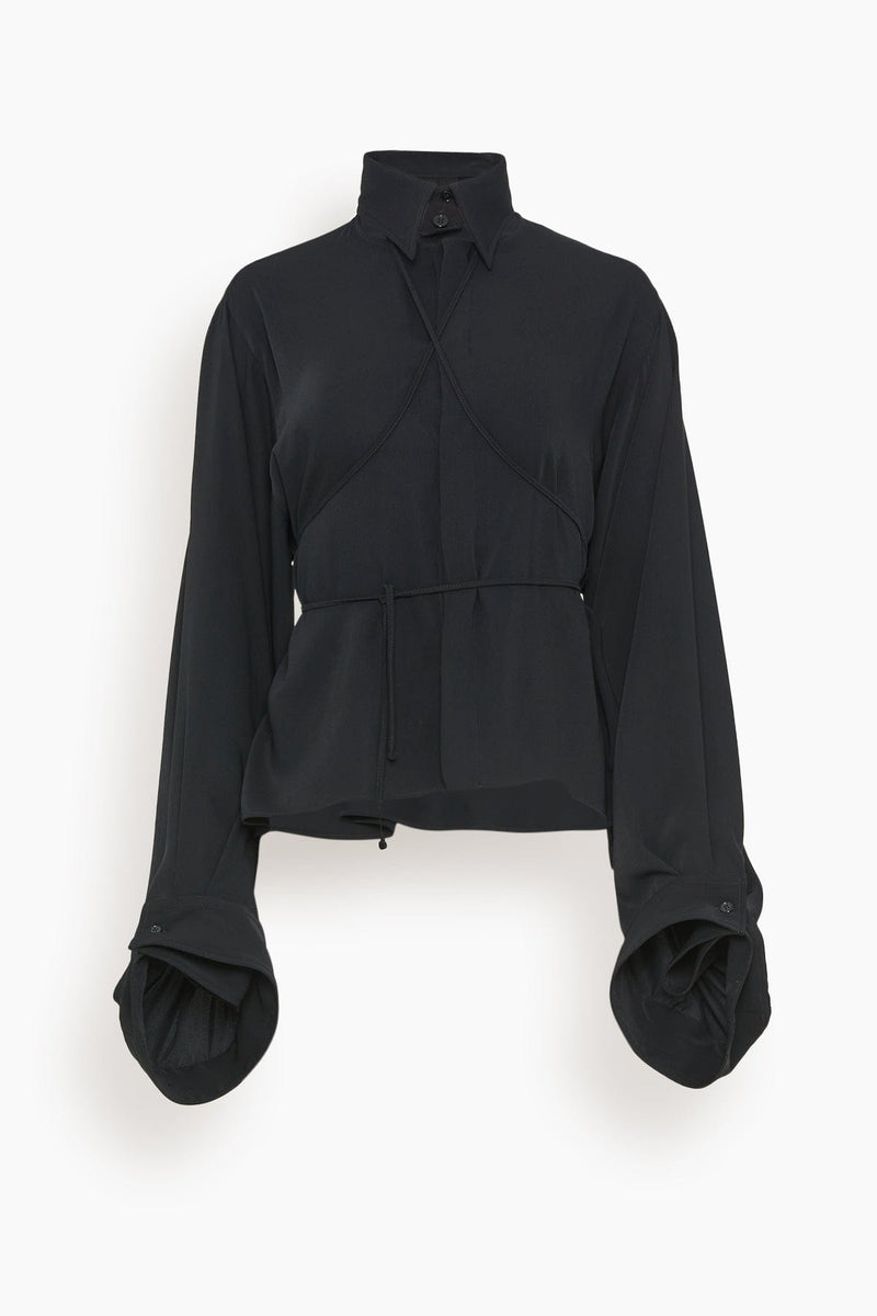 MM6 Maison Margiela Button Down Shirt with Tie Detail in Black