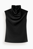 Another Tomorrow Silk Draped Top in Black