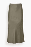 Saint Art Talia Charmeuse Maxi Skirt in Dusty Olive